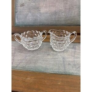 Vintage Fostoria American Cubist Clear Glass Open Sugar and Creamer Set
